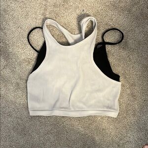White and Black Ribbed Racerback Crop Tops